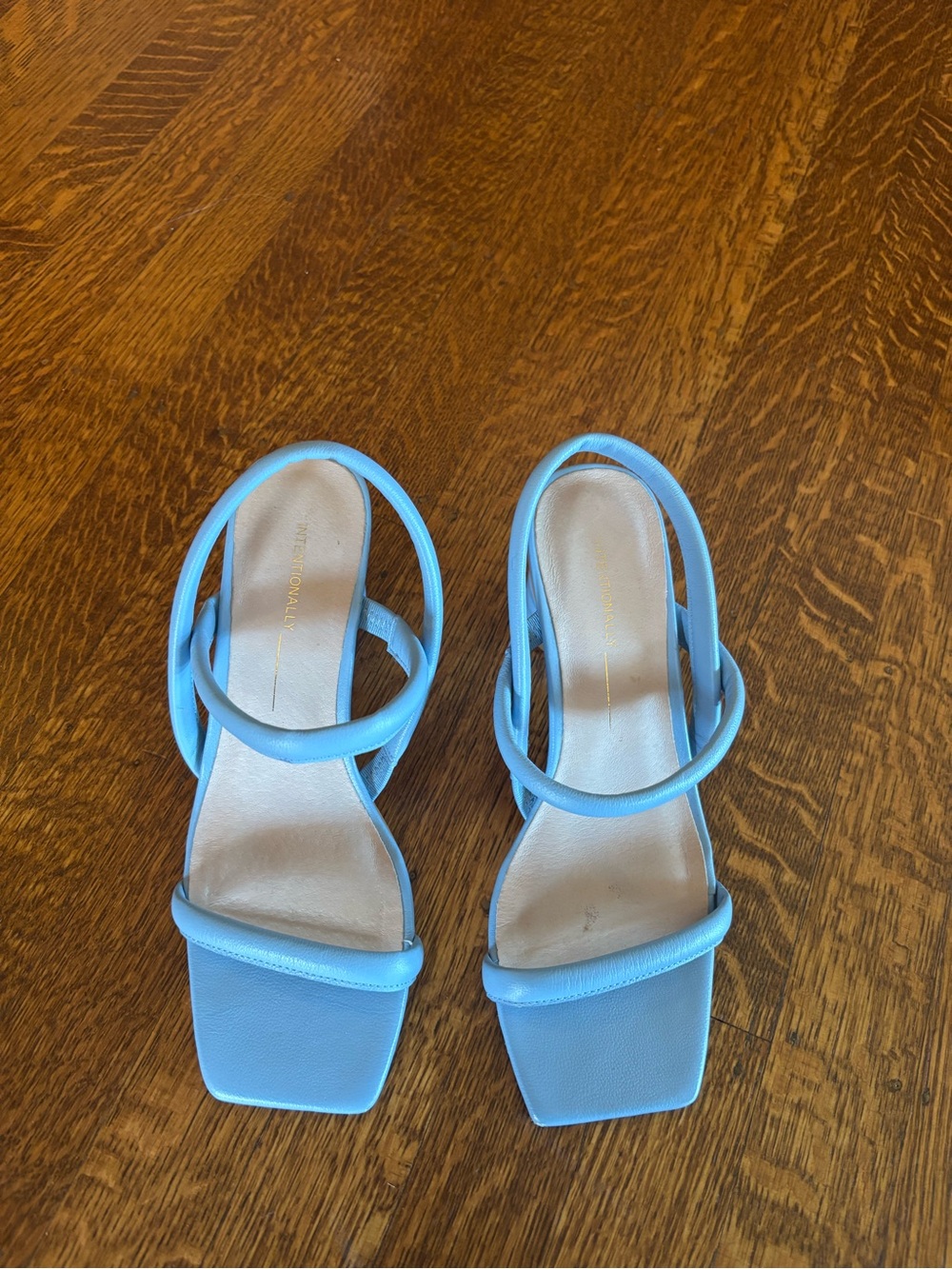 INTENTIONALLY BLANK Light Blue Strappy Square-Toe Heels